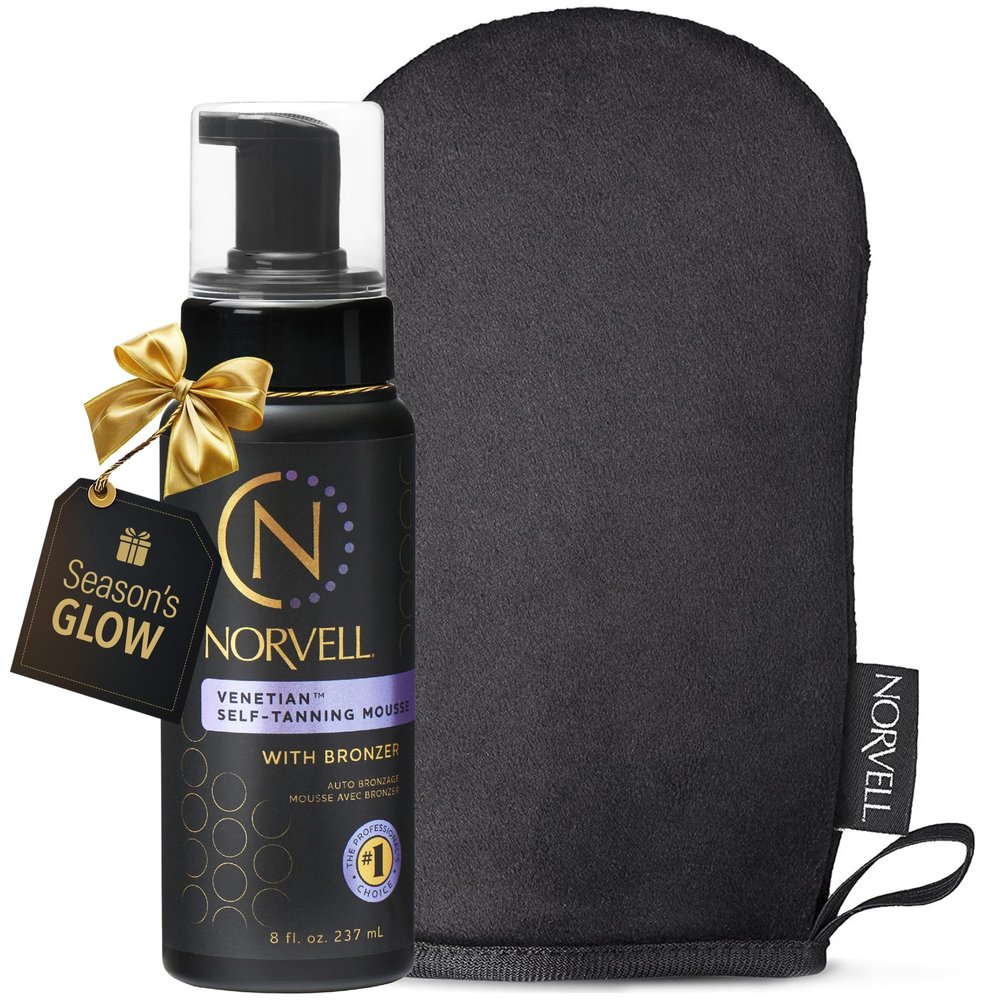 Norvell Venetian Self Tanning Set  8 Fl Oz Mousse with Bronzer and Reusable Applicator Mitt for Natural-Looking, Streak-Free Tan