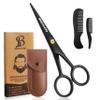 BROSTACHE 5 Professional Beard and Mustache Scissors, German Steel Beard Scissors Come with Mustache Comb, Beard Comb and Carrying Pouch. Grooming Scissor for All Facial Hair Scissors (Black) view 1