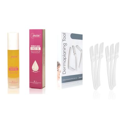 Dermaplaning Tool (6 Count) and Dermaplane Oil Bundle  Easy to Use Face Razor with Smooth Glide Shave Oil for Gentle Exfoliation