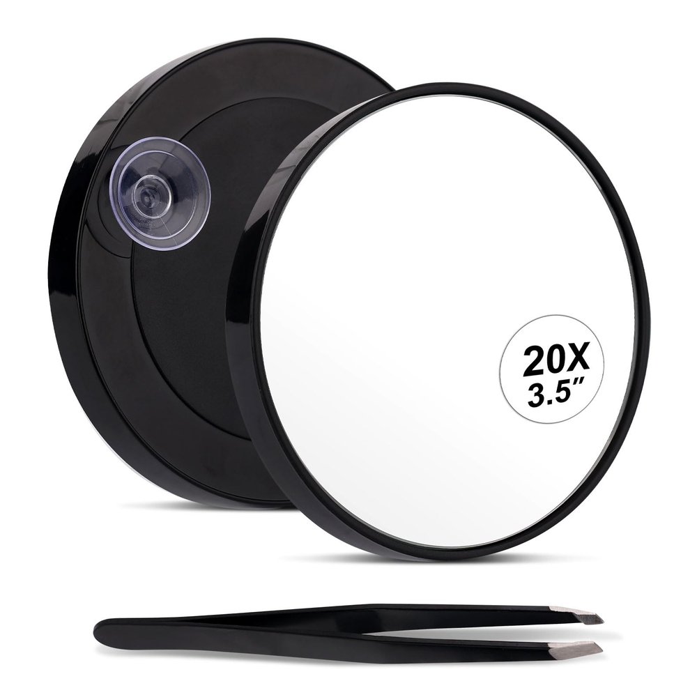 20X Magnifying Mirror, 3.5 Inch Magnifying Makeup Mirror with Suction Cup and Tweezers Portable Travel Makeup Mirror for Makeup Eye Makeup Eyelashes