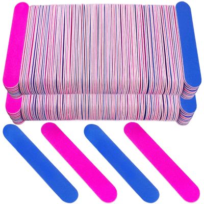 200 Pcs Emery Boards for Nails, Nail Files for Nature Nails Small Disposable Double Sided Colorful Nail File Bulk for Home Salon Travel Size Mini Manicure Kit for Men Women Kids Wood Emory Pink/Blue