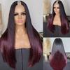 12inch Straight U Part Wig Human Hair 1B/99J Burgundy Ombre U Part Wig 180% Colored 4x1inch Small Leave Out Middle Part Wine Red Upart Wig Full Head Clip in Half Wig None Lace Wigs for Black Women view 2