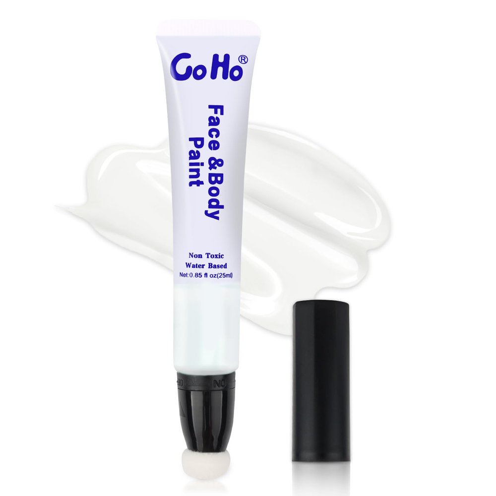 Go Ho Clown White Face Paint Washable,Water Based Cream White Face Body Paint Highly Pigmented,Smooth,Halloween Cosplay SFX Mime Vampire Skeleton Zombie Makeup
