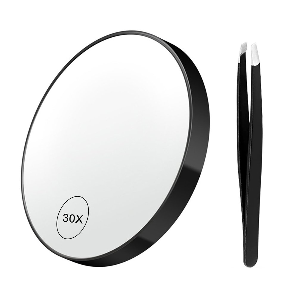 30X Magnifying Mirror and Eyebrow Tweezers Kit, 3.5" Two Suction Cups Magnifier Makeup Mirror Travel Set, Magnifying Mirror for Home, Bathroom, Vanity and Travel, Portable Travel Makeup Vanity Mirror