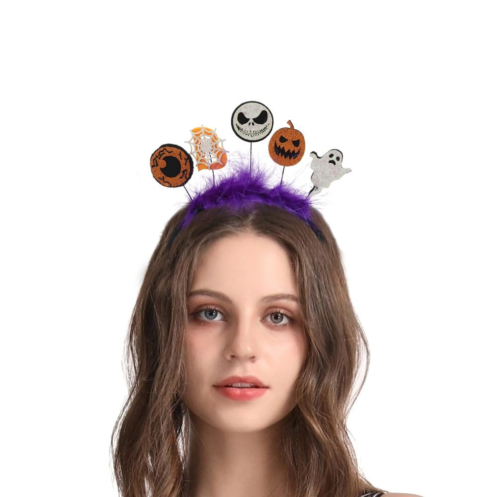 Metisee Headbands Pumpkin Headband Black Hairband Ghost Headdress Spider Hairbands Halloween Funny Headbands Costume Party Accessories for Women (style B)