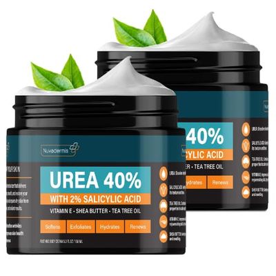 NUVADERMIS Urea Cream 40% for Feet  Maximum Strength Foot Repair Lotion with 2% Salicylic Acid, Shea Butter, Tea Tree Oil, and Vitamin E  For Dry, Cracked Heels  5.29 oz Jar - 2 Pack