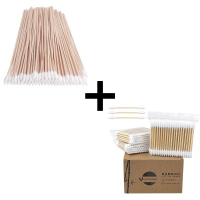 200 Pcs Long Cotton Swabs (Pointed Tip) + 500 Pcs Precision Tip Cotton Swabs