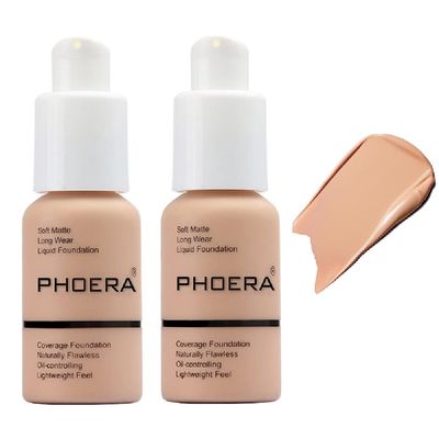 2 Pack PHOERA Foundation,Full Coverage Foundation,Concealer Foundation Full Coverage Flawless New 30ml PHOERA 24HR Matte Oil Control Concealer(103 Warm peach