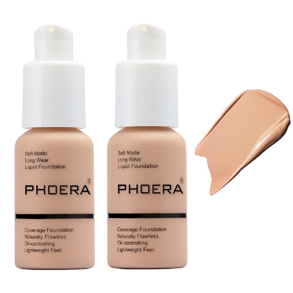 2 Pack PHOERA Foundation,Full Coverage Foundation,Concealer Foundation Full Coverage Flawless New 30ml PHOERA 24HR Matte Oil Control Concealer(103 Warm peach
