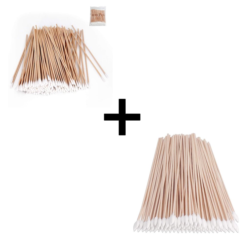 200 Pcs Long Cotton Swabs (Round Tip) + 200 Pcs Long Cotton Swabs (Pointed Tip)