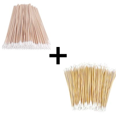200 Pcs Long Cotton Swabs (Pointed Tip) + 200 Pcs Long Cotton Swabs (Double Round Tips)