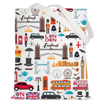 LEVLO London Travel Gift British Theme Cosmetic Bag England Souvenir Gift United Kingdom Make Up Zipper Pouch Bag (London Tote)