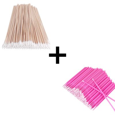 200 Pcs Long Cotton Swabs (Pointed Tip) + 300 Pcs Micro Swabs For Eyelash Extension