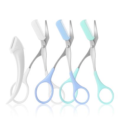 3pcs-Eyebrow Scissors with Eyebrow Razor,Professional Eyebrow Trimmer Scissors with Comb,Non Slip Finger Grips Eyebrow Trimmer, Hair Removal Beauty Accessories for Men Women (Green,Blue,white)
