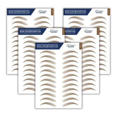 Bliss and Beyond USA Waterproof Eyebrow Tattoo Sticker - Valued Set of 5 Sheets - Long-Lasting, Natural-Looking Fake Eyebrow for Bald Spots, Alopecia, Ongoing Chemo, Cancer gift. | Same Size eyebrow tattoo stickers | Hairloss Solution (Dramatic Miami