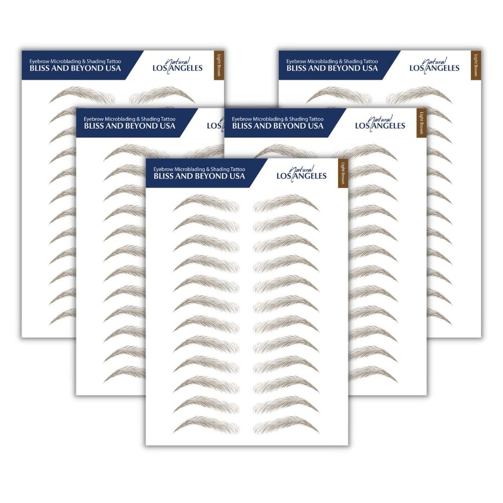 Bliss and Beyond USA Waterproof Eyebrow Tattoo Sticker - Valued Set of 5 Sheets - Long-Lasting, Natural-Looking Fake Eyebrow for Bald Spots, Alopecia, Ongoing Chemo, Cancer gift. | Same Size eyebrow tattoo stickers | Hairloss Solution (Natural Los An