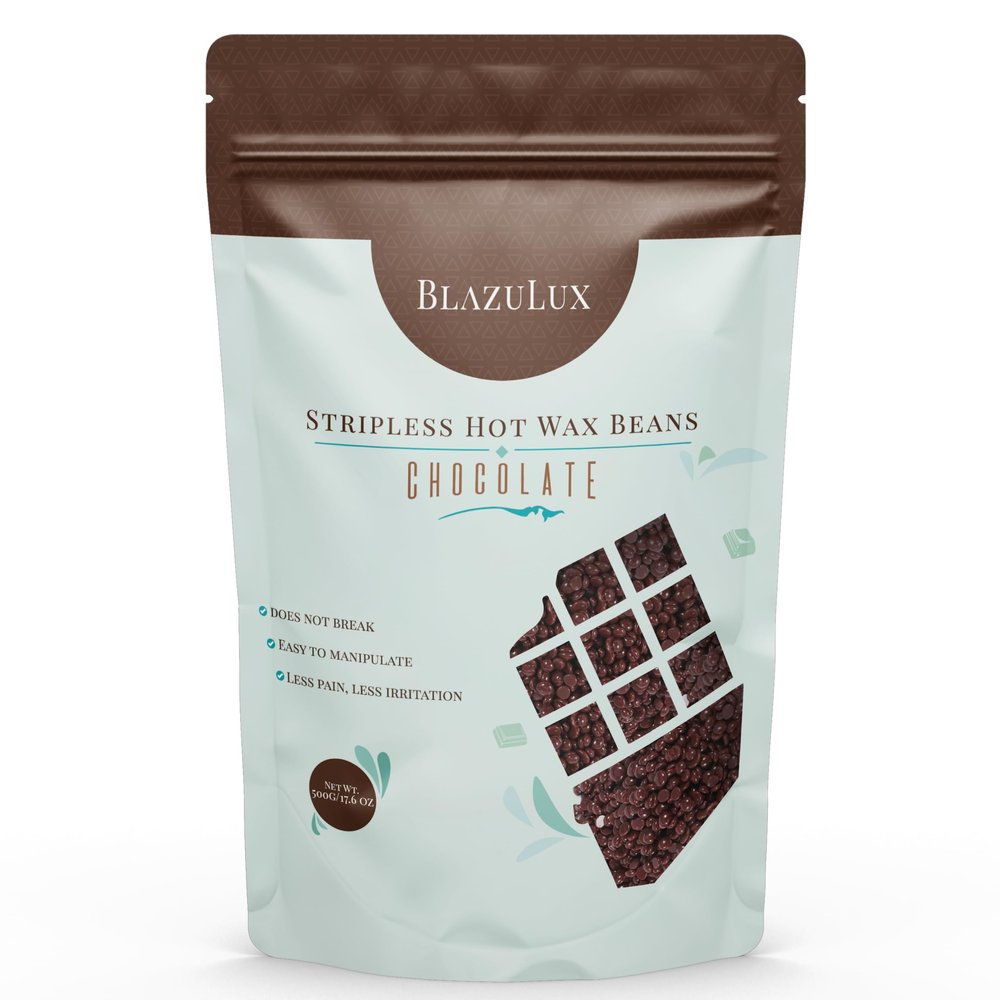 Blazulux - Wax Beads for Hair Removal - Chocolate 500g/17.6 Ounce, stripless hard Wax Beans for Brazilian Bikini, Face, Eyebrows, Underarms, Arms, Chest, Back, Legs (Chocolate, 17.6 Ounce)