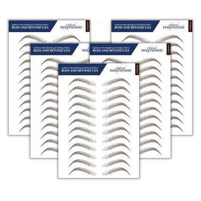 Bliss and Beyond USA Waterproof Eyebrow Tattoo Sticker - Valued Set of 5 Sheets - Long-Lasting, Natural-Looking Fake Eyebrow for Bald Spots, Alopecia, Ongoing Chemo, Cancer gift. | Same Size eyebrow tattoo stickers | Hairloss Solution (Natural Hollyw
