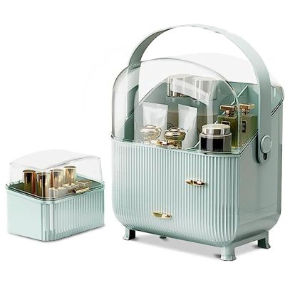 VIDECOR Organize Makeup Portable Acrylic Cosmetic Organizer Perfect for Dresser or Bathroom Storage Lipstick Box,LightGreen