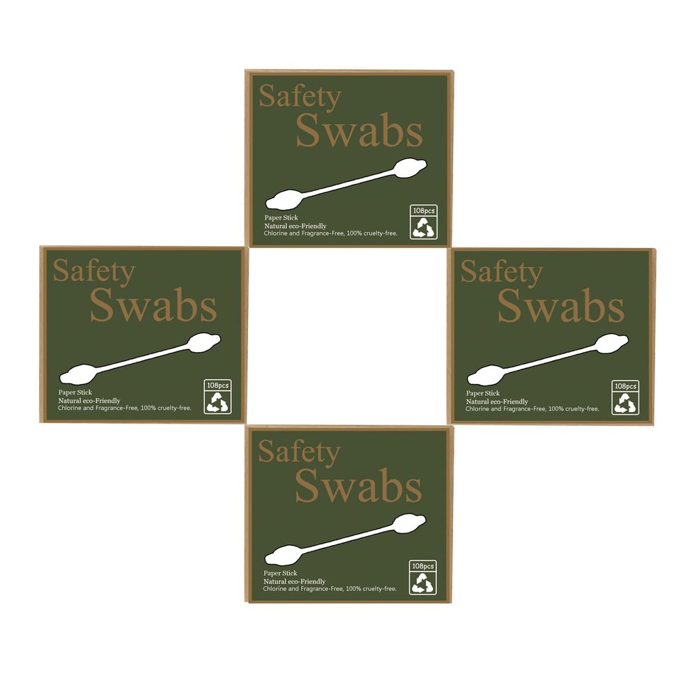 432pcs Safety Cotton Swabs,Large Tips with Paper Stick for Baby and Children Clean,4 Packs of 108pcs
