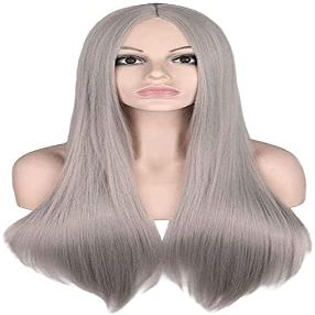 CcacHe European and Fashion Long Straight Hair Wig Carved Gray Wig Crochet Senegal Hair Synthetic Role Wigs