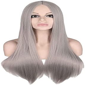CcacHe European and Fashion Long Straight Hair Wig Carved Gray Wig Crochet Senegal Hair Synthetic Role Wigs