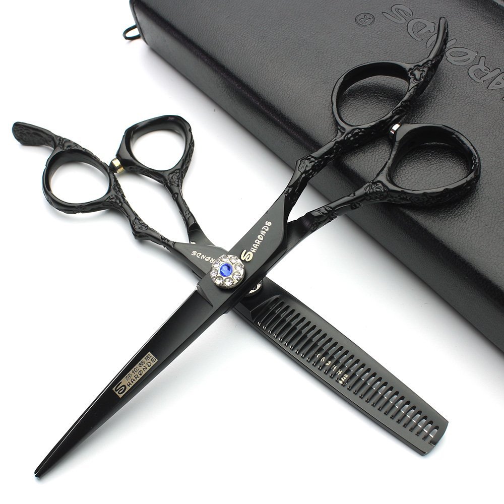 6/7-inch professional hair clippers, stainless steel sharp scissors, easy to trim, suitable for hairdressers, hair salons, and families. (6 inch-2pc-B)