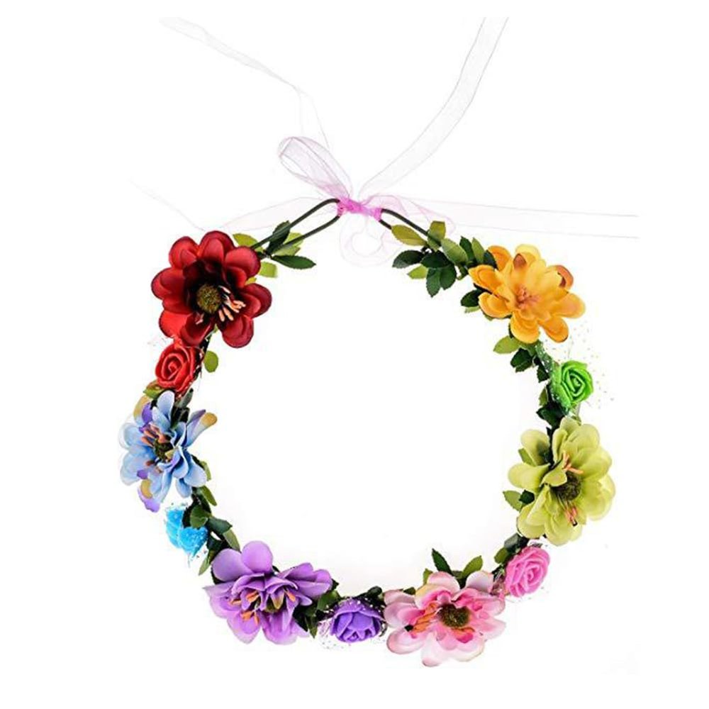 AKOAK 1 Pack Flower Crown Girl Floral Headpiece, Bohemian Flower Crown, Adjustable Flower Headband with Garland, for Weddings, Baby Showers, Family Photos and Fancy Parties (Color)