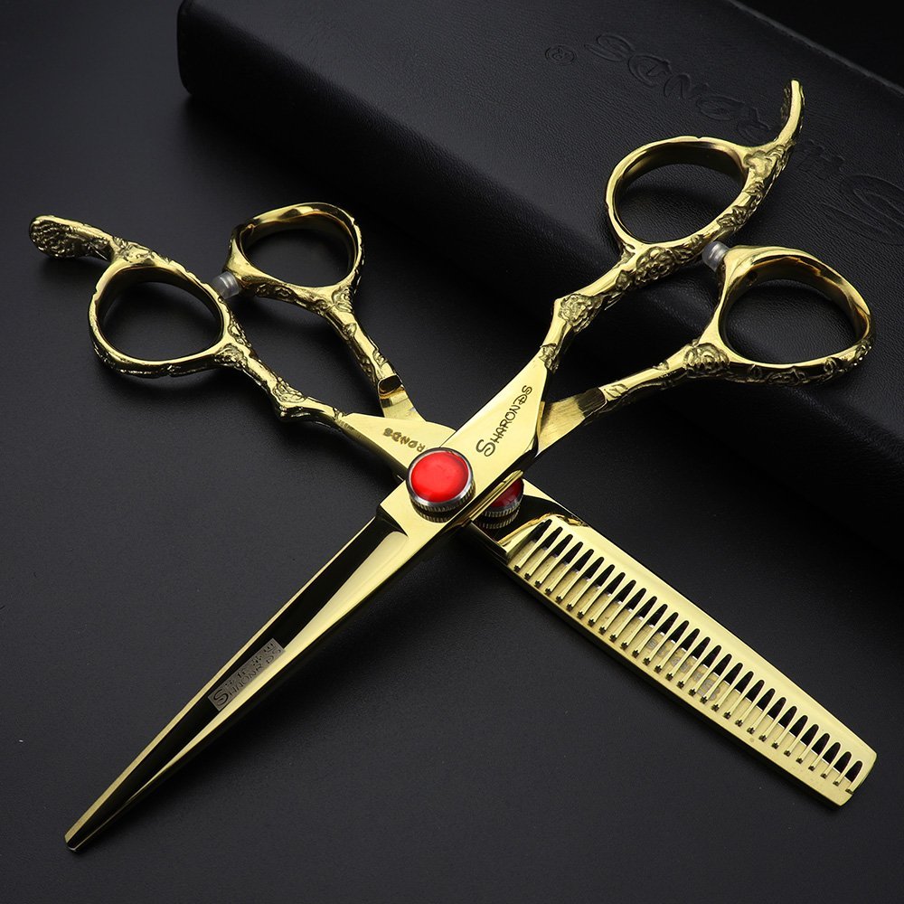6/7-inch professional hair clippers, stainless steel sharp scissors, easy to trim, suitable for hairdressers, hair salons, and families. (7 inch-2pc-A)