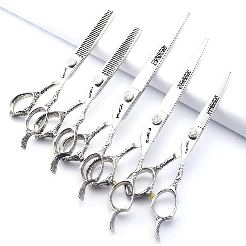 6/7/8-inch professional hairdressing set, stainless steel sharp scissors, easy to trim, suitable for hairdressers, hair salons, and families. (5pc)