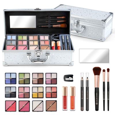 Color Nymph Makeup Kit for Teen Girls  All-in-One Beginner Makeup Set with Eyeshadow, Blush, Highlighter, Bronzer, Contour, Lipsticks, Eyeliner, Brushes & Mirror in Train Case (White)