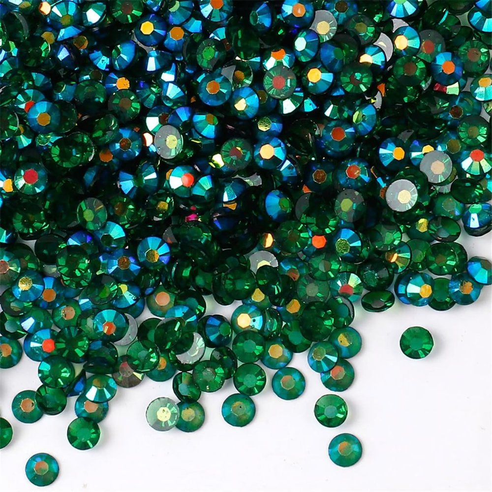 3000 Pieces SS12 3mm Flatback Rhinestones AB Clear Round Gems Crystals for Nail Art DIY Crafts Clothes Shoes Bags Transparent Dark Green AB