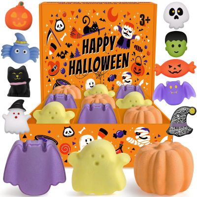 9 Pack Halloween Bath Bombs with Halloween Toys Inside, Halloween Gifts for Kids, Bath Bombs for Kids with Surprise Inside for Girls Boys Halloween Treat Bags Halloween Basket Halloween Party Favors