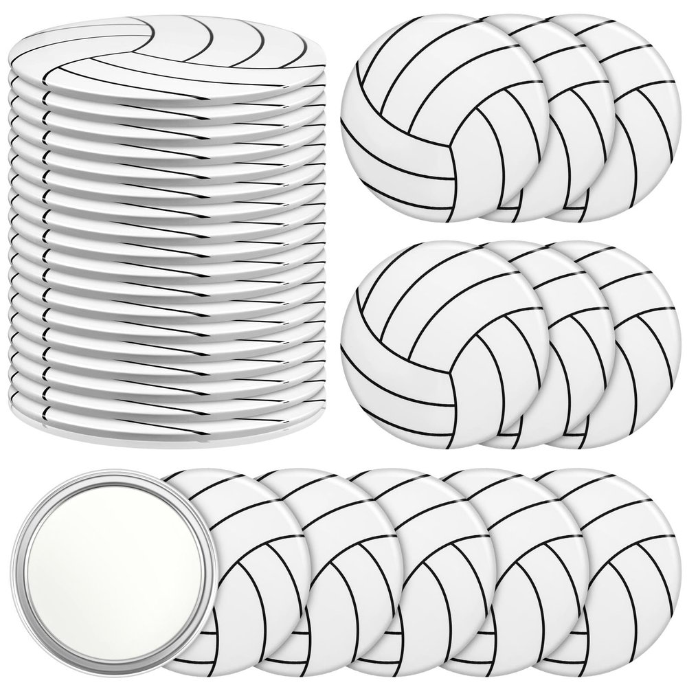 Taiyin 18 Pcs Ball Gifts for Girls Team Compact Mirror Accessories Ball Party Supplies Women Sport Round Pocket Portable Makeup Mirror 2.76 Inch (Volleyball)
