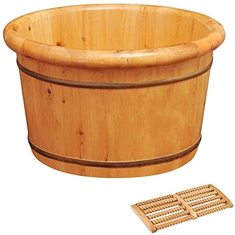 ENWIND Pedicure Foot Spa Pedicure Bowl Spa Massage Wooden Foot Tub,with Lid with Massager (Color : Round, Size : 26cm(10''))
