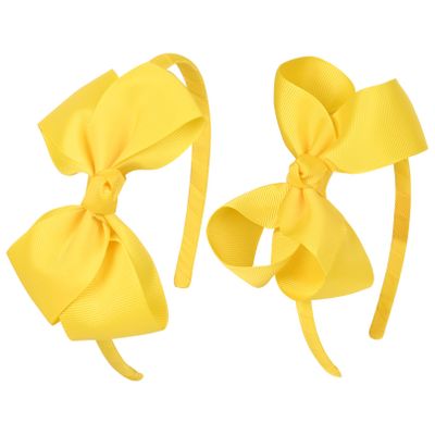 DEEKA 2 PCS 4" Yellow Bow Headband Grosgrain Ribbon Hair Bows for Toddlers Hair Band Accessories for Little Girls Kids Set of 2 -Yellow