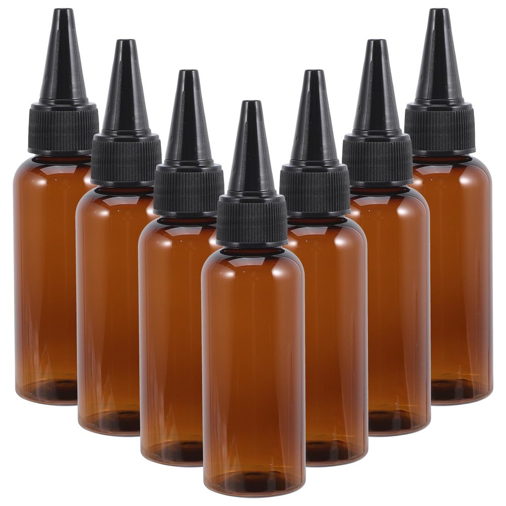 FOMIYES 10Pcs Brown Hair Oil Applicator Bottles with Black, 1.69oz Refillable Pet Plastic Squeeze Bottles for Hair Dye, Shampoo, Conditioner, Essential Oils, and Lotion