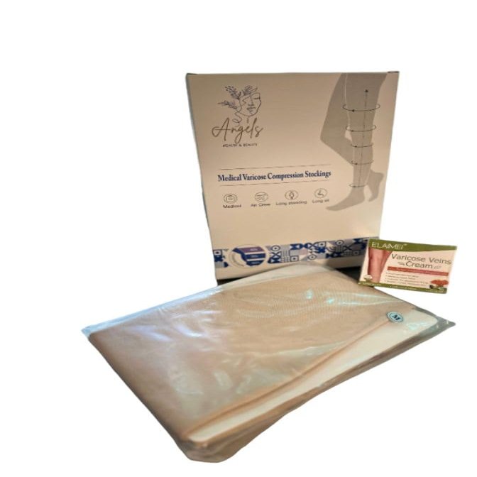 Varicose Veins Treatment Combo - Cream and Compression Socks (Medium, Beige)