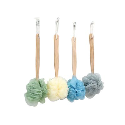 FOMIYES 4-Piece Wooden Bath Balls Set Long Handle Shower Back Scrubbers Bath Massager Flowers for Family