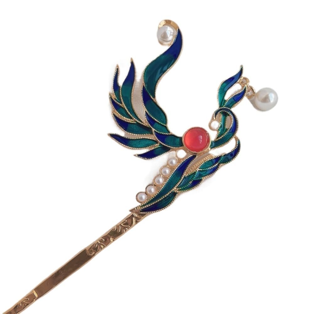18cm Antique Cloisonne Hairpin Hanfu Headdress Blue Hair Accessories
