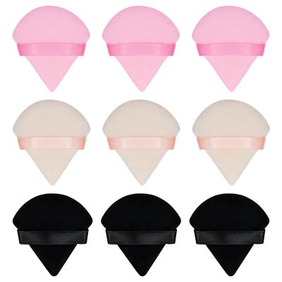 Flytianmy 9Pcs Triangle Powder Puffs, Face Makeup Puff for Body Loose Powder Beauty Makeup Tool Black,Nude,Pink