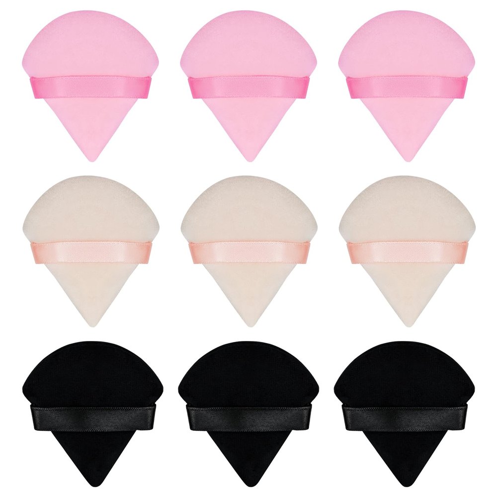 Flytianmy 9Pcs Triangle Powder Puffs, Face Makeup Puff for Body Loose Powder Beauty Makeup Tool Black,Nude,Pink