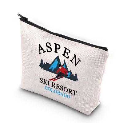 VAMSII Aspen Ski Resort Makeup Bag Aspen Ski Resort Colorado Ski Lodge Cosmetic Bag Alpine Ski LoverASPEN SKI