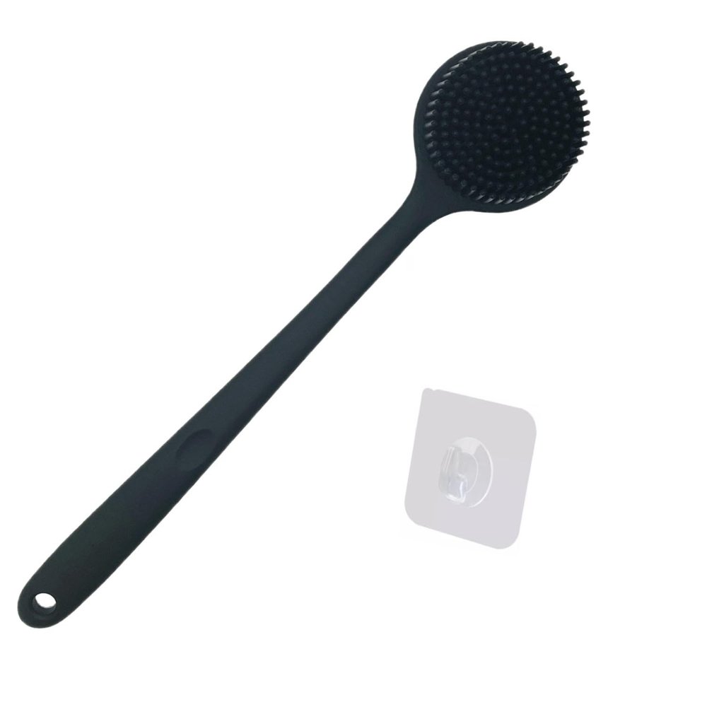 Cinlitek Silicone Body Scrubber With Long Handle for Shower - Exfoliating Back Brush for Men, Women & Kids - Soft Bath Scrubber With Free Hook