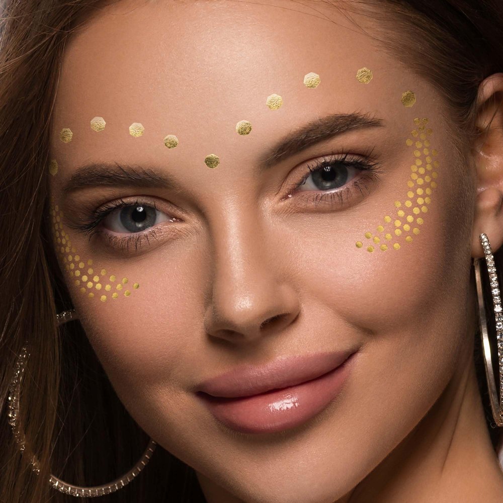 1Sheet Freckles Face Metallic Tattoo Sticker - Eye Gold Glitter Temporary Water Transfer Tattoo Professional Make Up Dancer Halloween Parties