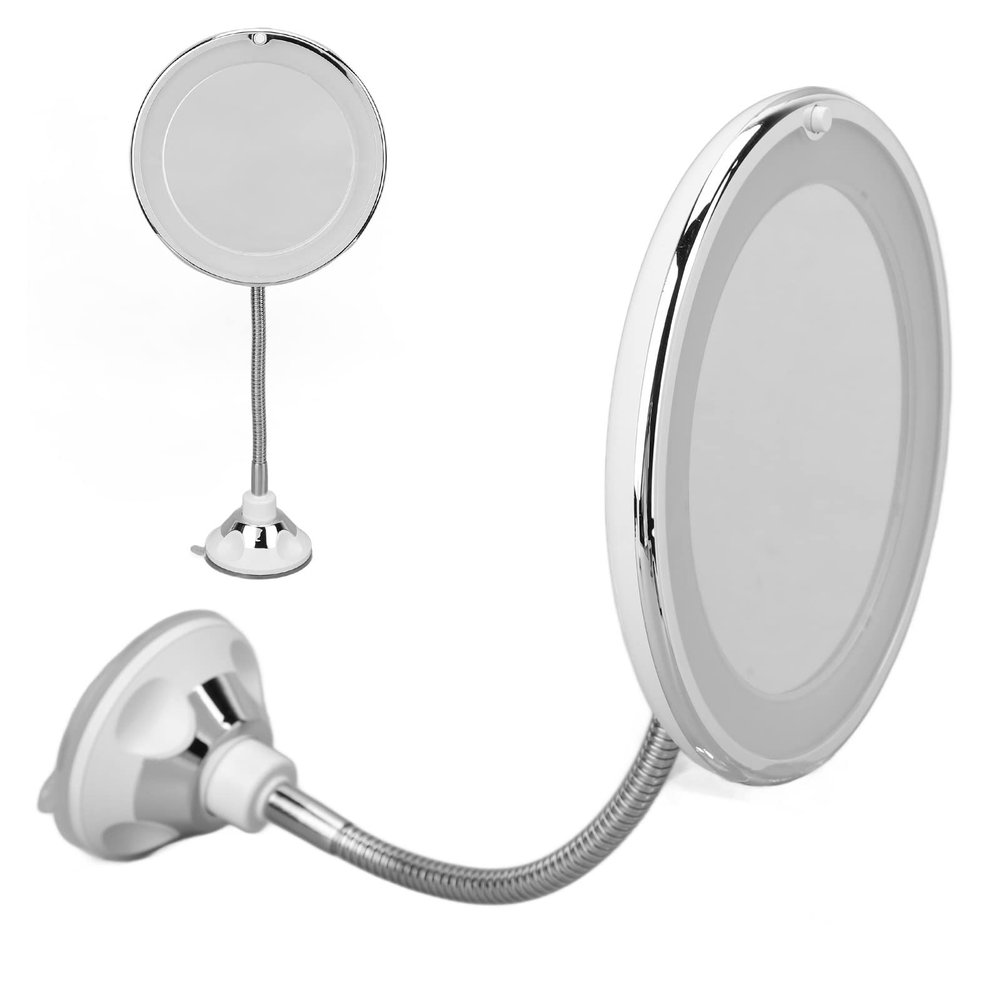 10X Magnifying Mirror with Suction Cup, Adjustable Cordless Travel Bathroom Mirror Magnifying Makeup Mirror, LED Lighted