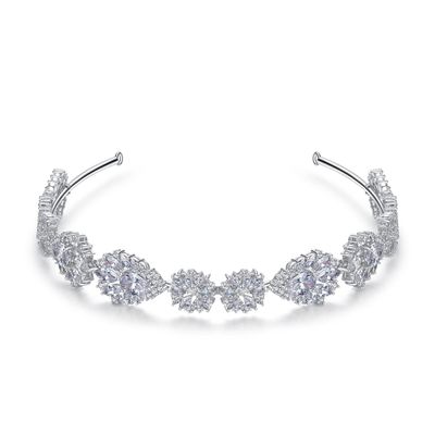 14K Gold Flower and Leaf Crystal Headpiece,Round Cut Gemstone Headband,Stunning Wedding Hair Accessories for Wedding (Flower and Leaf (12 * 1.9cm))