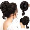 Wodelanle Claw Clip Messy Bun Hair Piece for Women - Wavy Curly Chignon, Ponytail Hairpieces, Tousled Updo Extensions, Scrunchie for Daily Use - Dark Brown Mix Light Auburn view 1