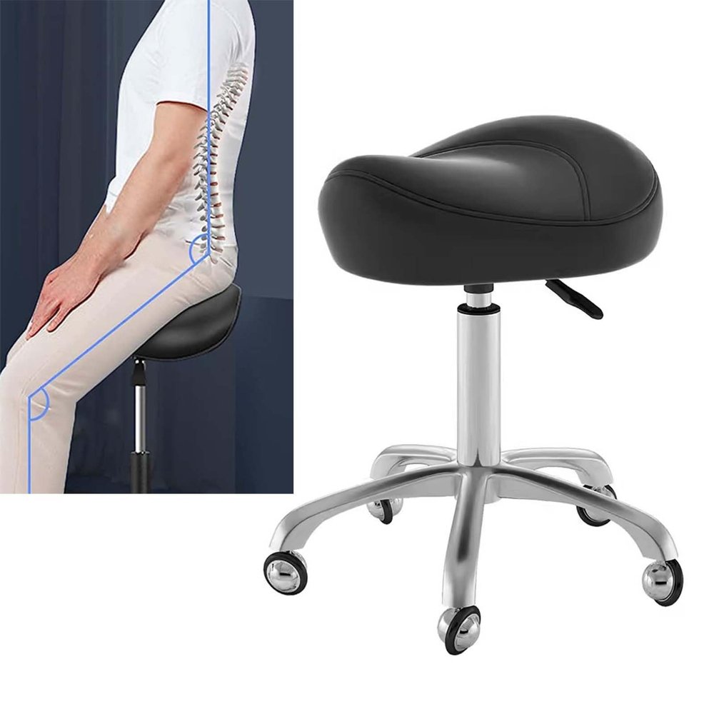 NUNETH Ergonomic Saddle Stool Dental Saddle Chair, Heavy-Duty Hydraulic Rolling Stool Chair with Wheels, Adjustable Stool for Clinic Studio Tattoo (Color : Black)