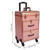 Bacacoo 3-Layer Rolling Makeup Case, Reinforced Lock Makeup Trolley Case, Aluminum Alloy Rolling Makeup Train Case, With Transparent Storage Bag Cosmetic Storage For Makeup/Nail/Hair Styling view 2